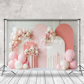Lofaris Arch Balloons Floral White Pink Cake Smash Backdrop